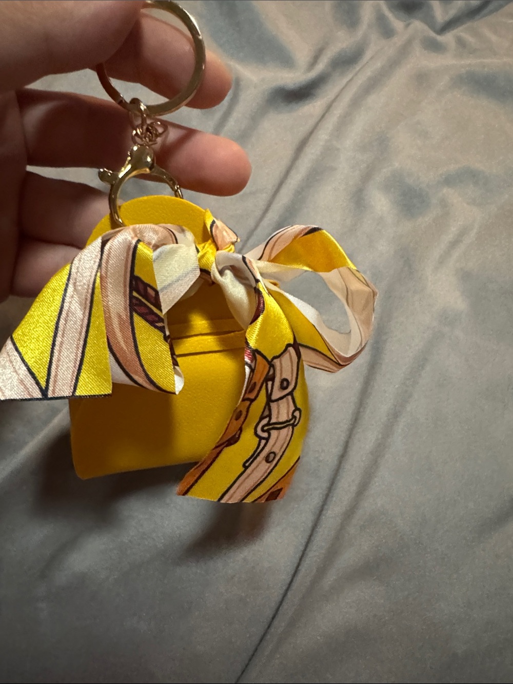 Yellow Mini Bag Keychain with Decorative Scarf